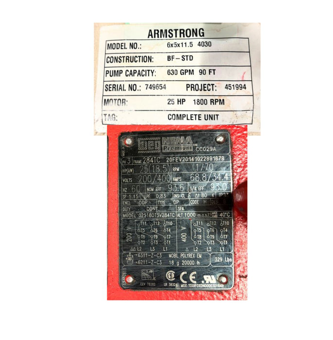 Armstrong 4030 Horizontal Centrifugal Pump  Size 6x5x11.5