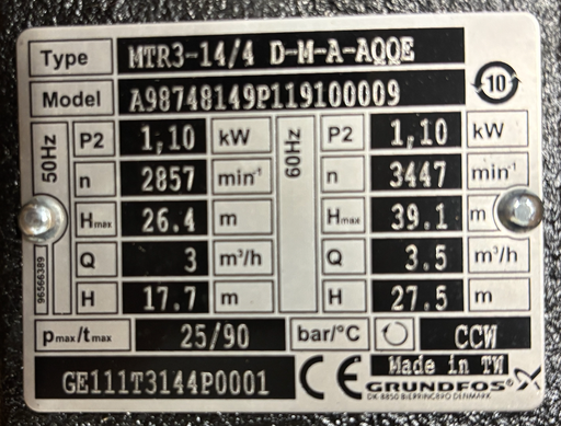 Grundfos MTR3-14/4 Pump